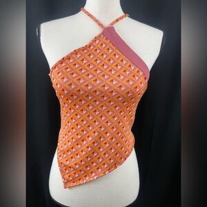 Zara Pink and Orange Halter Patterned Top